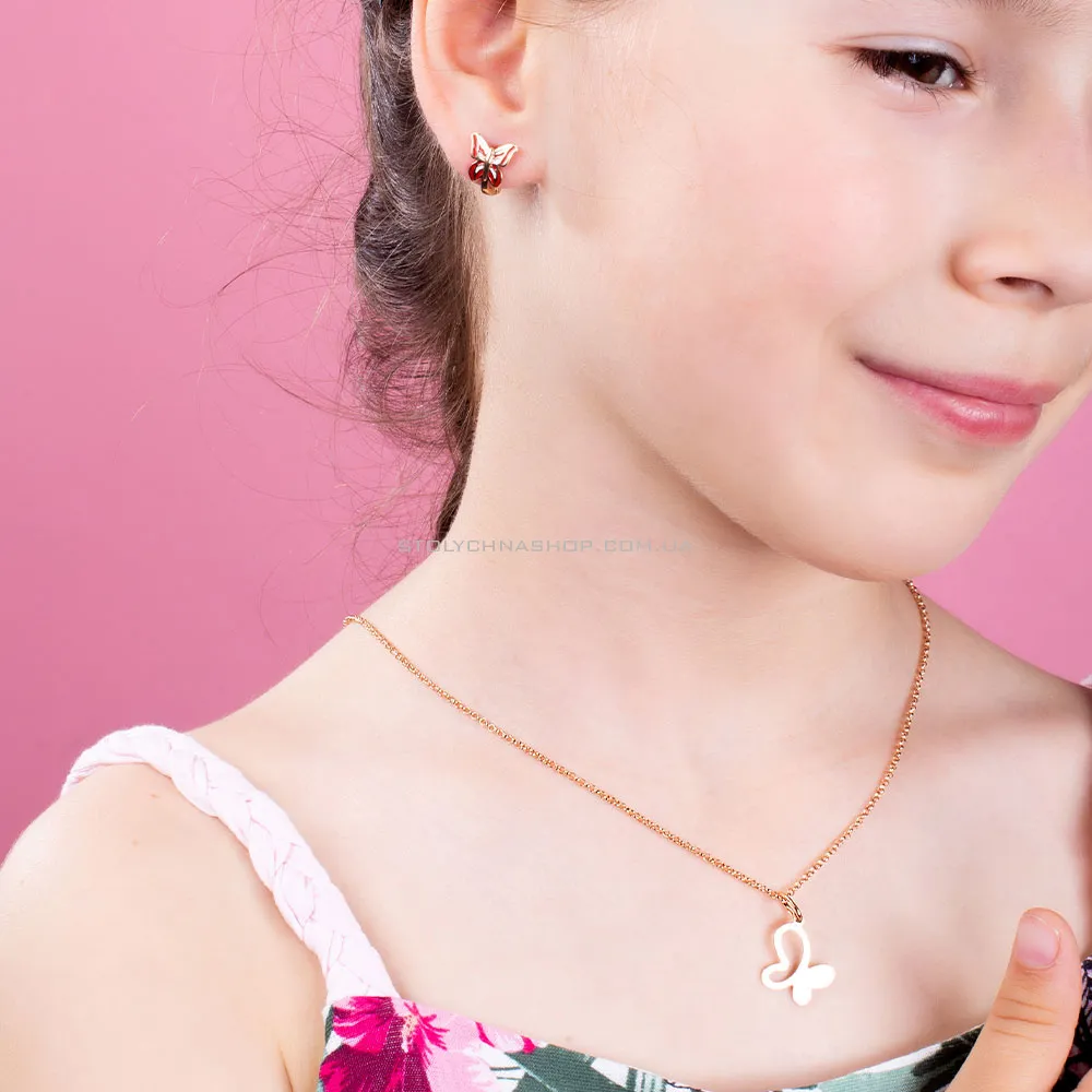 Детские золотые серьги «Бабочки» с эмалью (арт. 110502к) - 3 - цена