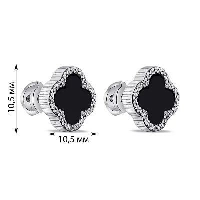 Срібні сережки-пусети з оніксом і фіанітом (арт. 7518/653/8осп)