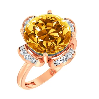 Золотое кольцо с цитрином и фианитами (арт. 140563Пц)