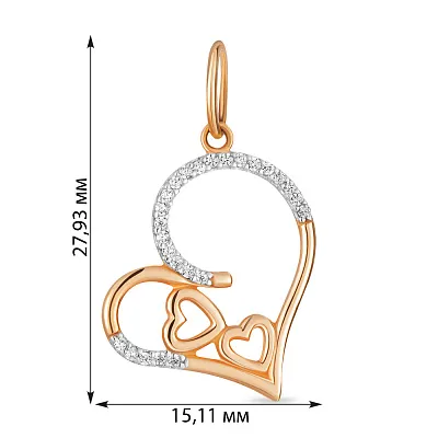 Подвеска золотая «Сердечки» с фианитами (арт. 424114)