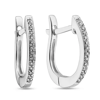 Серьги из белого золота с бриллиантовой дорожкой  (арт. С341174010б)
