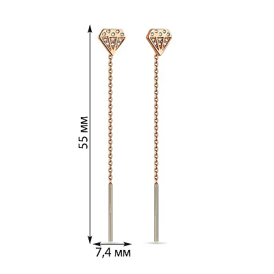 Золоті сережки-протяжки «Діамант» з фіанітами (арт. 107367)