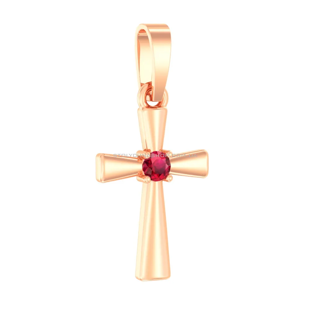 Золотая подвеска-крестик с рубином (арт. П011025р) - цена