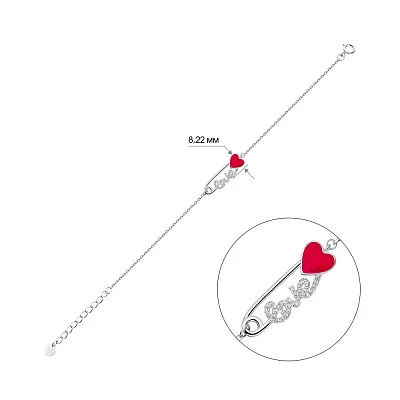 Срібний браслет "Love" з емаллю і фіанітами (арт. 7509/3502ек)
