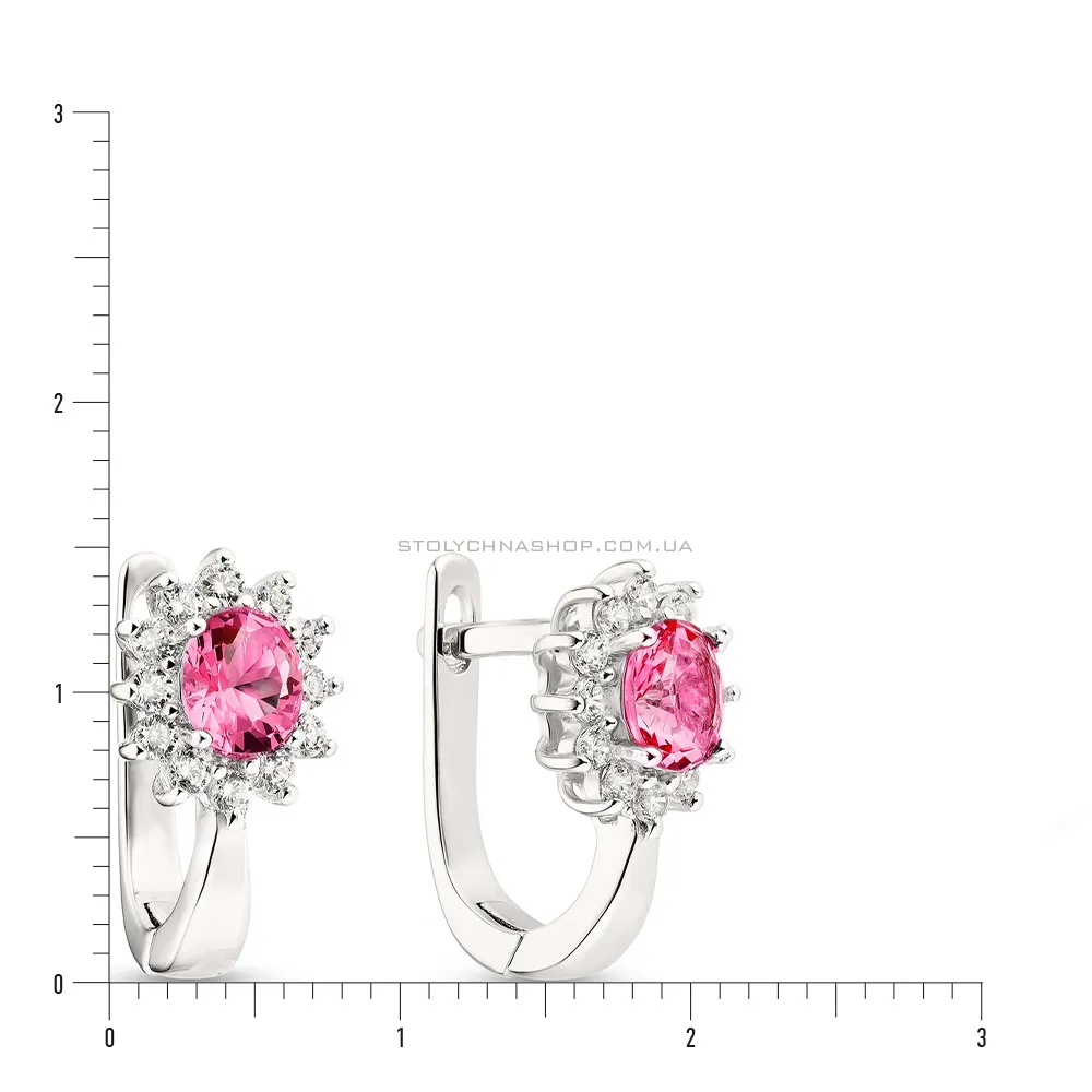 Срібні сережки з рожевими та білими фіанітами (арт. 7502/3685цр)