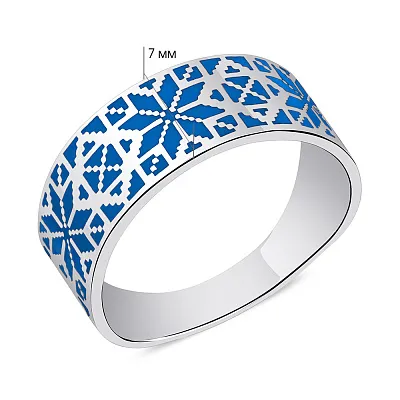 Серебряное кольцо Орнамент с синей эмалью (арт. 7501/А046ескю)