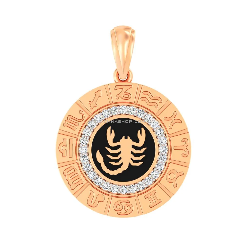 Золотой подвес "Скорпион" с эмалью и фианитами  (арт. 440681ечск)