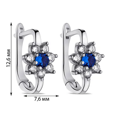 Сережки срібні Квітка з синіми альпінітами і фіанітами (арт. 7502/9473ас)