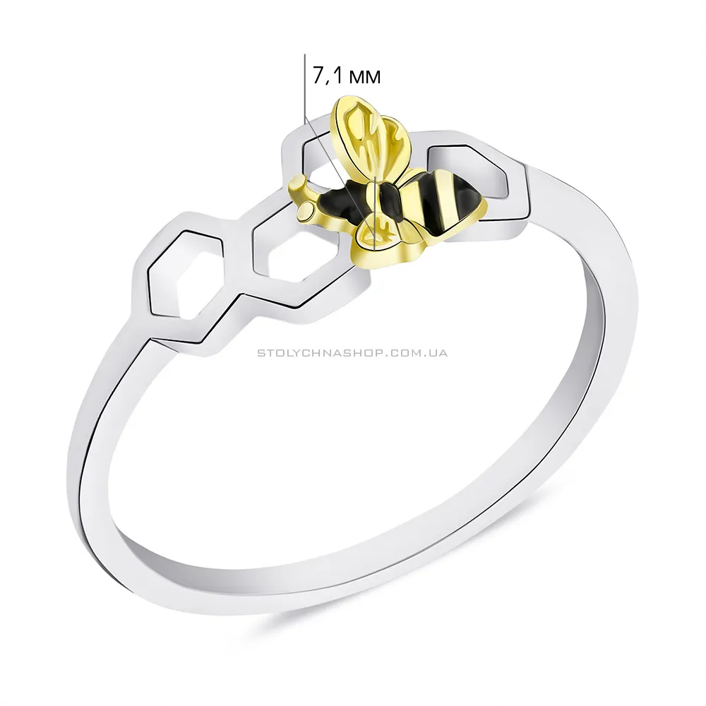 Срібна каблучка "Бджола" з жовтим родіюванням (арт. 7501/К24Ч/1120-16,5) - 2 - цена
