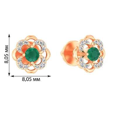 Золоті пусети зі смарагдом та діамантами (арт. Т011086и)