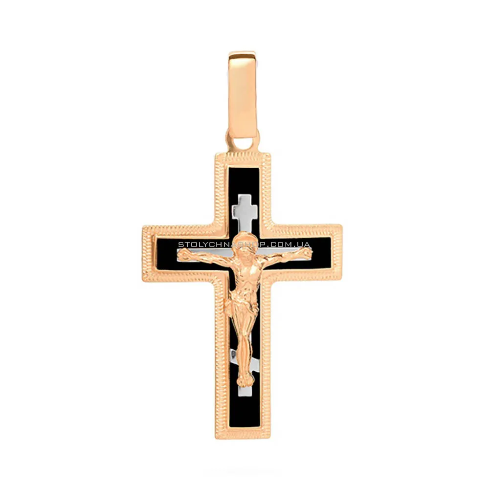 Золотой нательный крестик с распятием и эмалью (арт. 541131нчш)