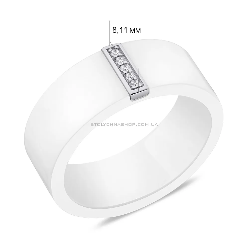 Кольцо из белой керамики и серебра с фианитами (арт. 7501/К2ФК1/1015-18) - 2 - цена