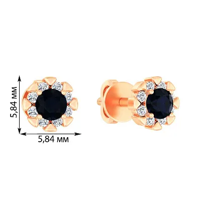 Золотые пусеты с сапфиром и бриллиантами (арт. Т011087с)