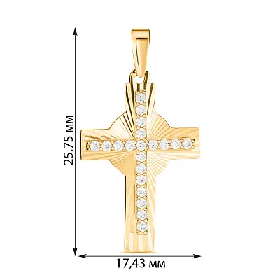 Хрестик з жовтого золота з фіанітами  (арт. 443832ж)