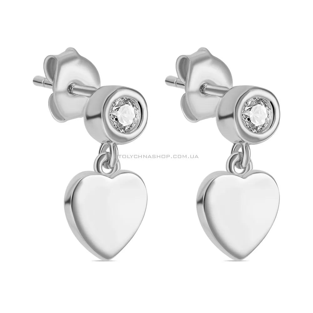 Срібні сережки-пусети «Сердечка» з фіанітами (арт. 7518/5604)