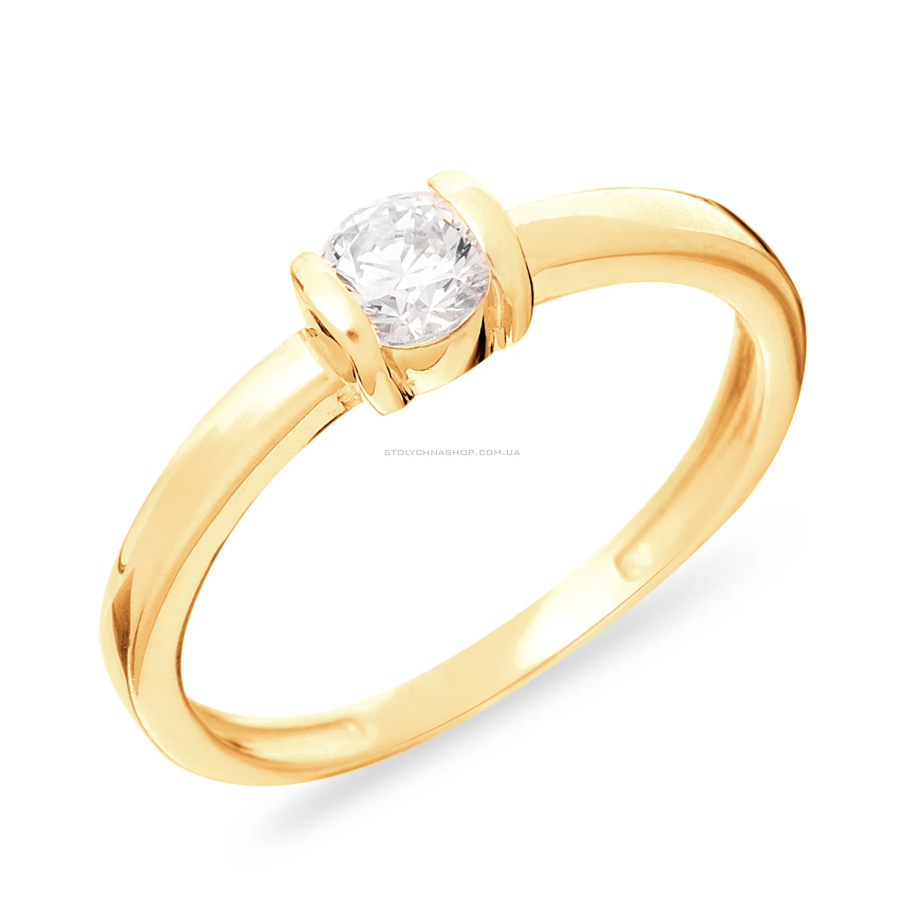 Золотое помолвочное кольцо с фианитом (арт. 140589ж) - цена