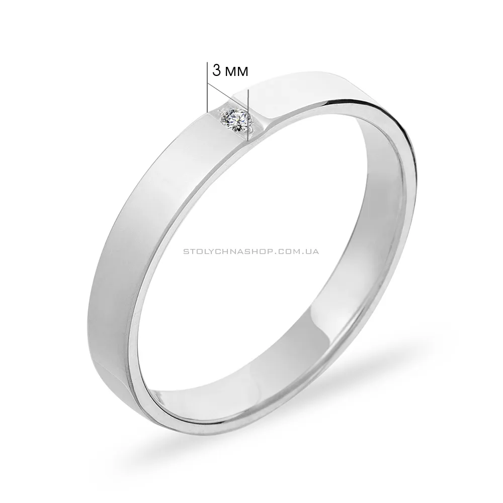Обручальное кольцо из белого золота с бриллиантом (арт. К239182б) - 2 - цена