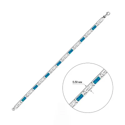 Срібний браслет з блакитним опалом і грецьким орнаментом  (арт. 7509/1678Пос)