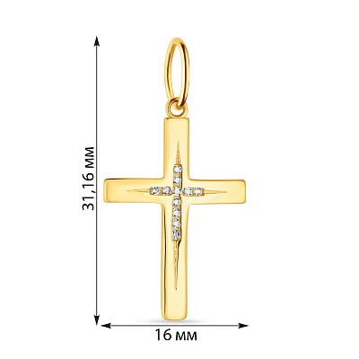 Хрестик з жовтого золота з фіанітами  (арт. 424515ж)