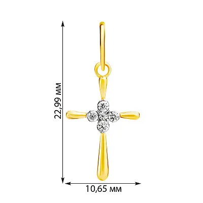 Хрестик з жовтого золота з фіанітами (арт. 440459ж)