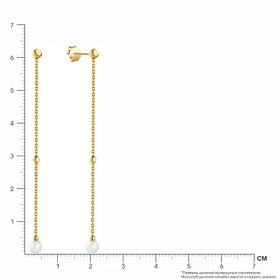 Золотые серьги-подвески с жемчугом  (арт. 106797жпрлб)