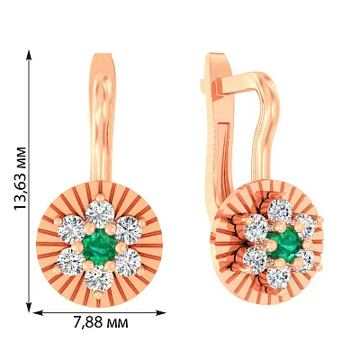 Детские золотые серьги с белыми и зелеными фианитами (арт. 110510з)