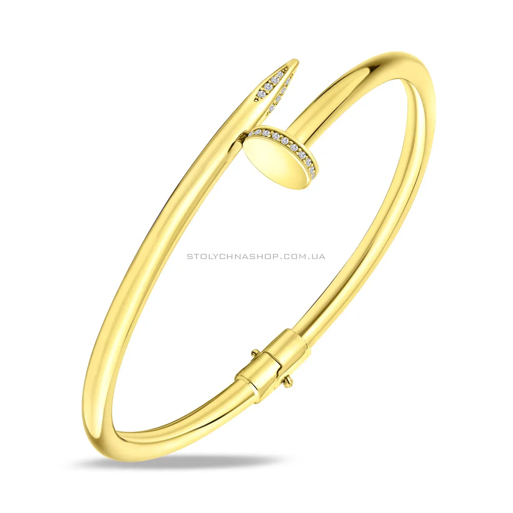 Серебряный жесткий браслет "Гвоздь" с желтым родированием (арт. 7509/2276ж) - цена