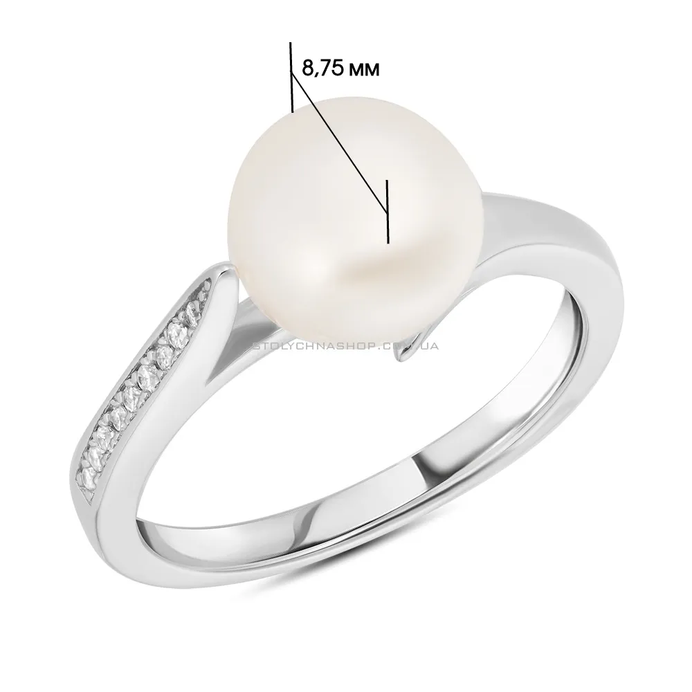 Серебряное кольцо с жемчужиной и фианитами (арт. 7501/4812жб) - 2 - цена