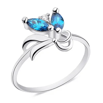 Серебряное кольцо с голубыми и белыми фианитами (арт. 7501/КК2ФЛТ/001-18)