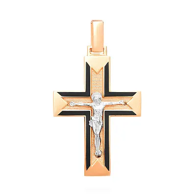 Золотой нательный крестик с распятием и эмалью (арт. 505012ч)