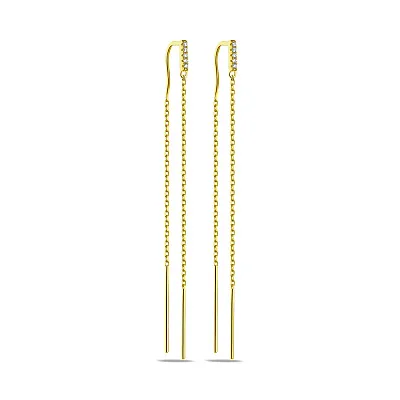 Сережки зі срібла з фіанітами та жовтим родіюванням (арт. 7502/9184ж)