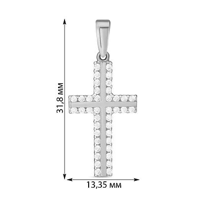 Хрестик з білого золота з фіанітами (арт. 440417б)