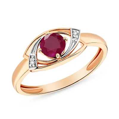 Кольцо из красного золота с рубином и бриллиантами  (арт. К011051р)