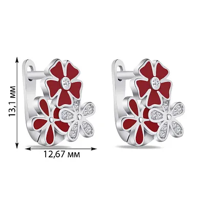 Сережки зі срібла "Квіти" з емаллю та фіанітами для дітей (арт. 7502/4311ек)