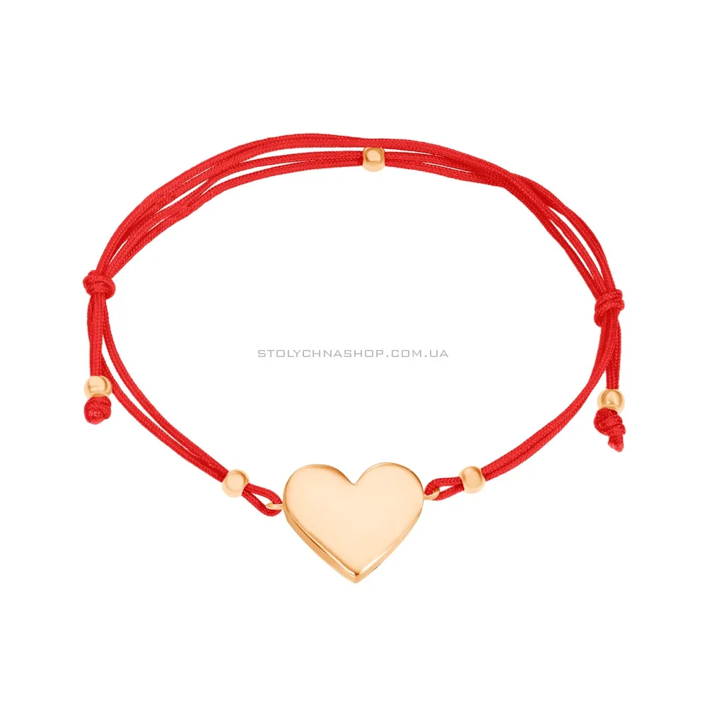 Браслет «Сердце» с красной нитью с золотыми вставками (арт. 325078)