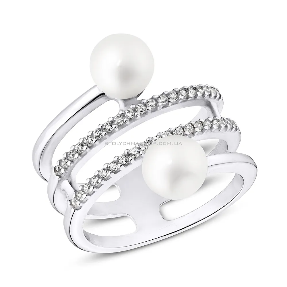 Серебряное кольцо с жемчугом Trendy Style (арт. 7501/1375/1жб) - цена