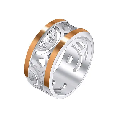 Серебряное кольцо с фианитами и золотыми накладками (арт. 7201/362/1)
