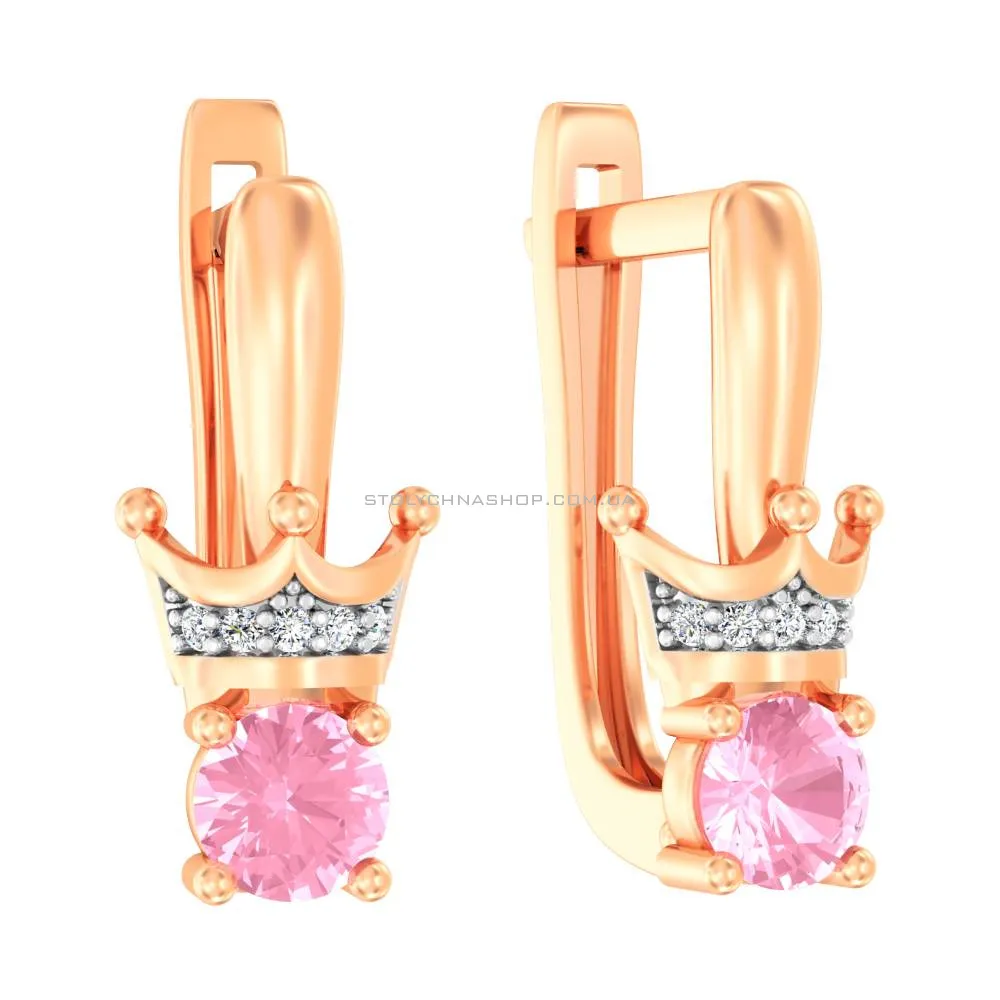 Детские золотые сережки с розовыми и белыми фианитами (арт. 110817р) - цена