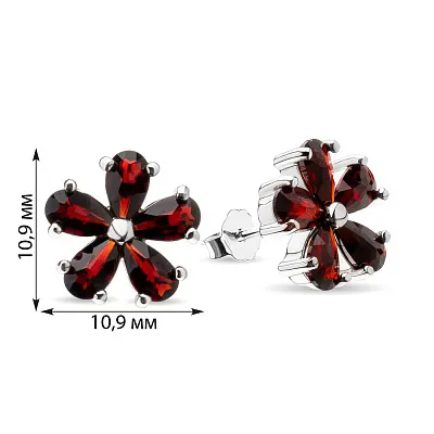 Серебряные пусеты «Цветы» с гранатом  (арт. 7518/5737Г)