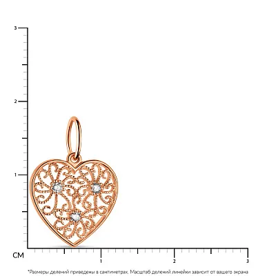 Золотий кулон в формі серця з фіанітами (арт. 424475)