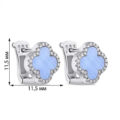 Срібні сережки з халцедоном та фіанітами  (арт. 7502/3928/10хлф)