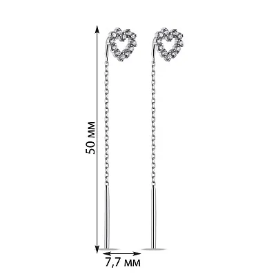Сережки-протяжки зі срібла Сердечка з фіанітами (арт. 7502/А571сю)