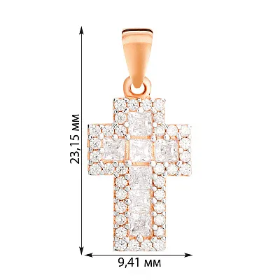 Хрестик з червоного золота з білими фіанітами (арт. 440428)