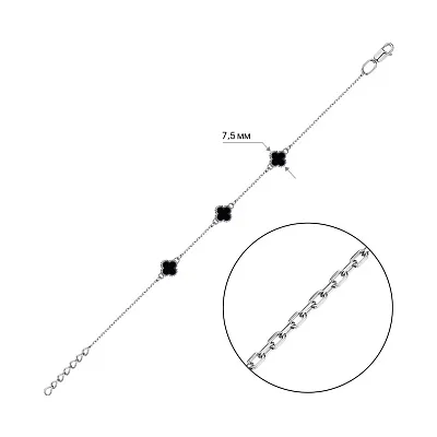 Серебряный браслет Клевер с ониксом (арт. 7509/632/6обрп)