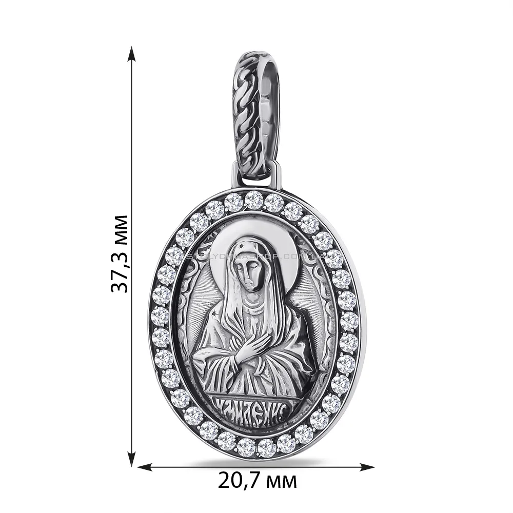 Срібна ладанка "Божа Матір" з фіанітами  (арт. 7917/3746-ч)