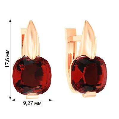Золотые серьги в красном цвете металла с кварцем  (арт. 110258ПкГ)