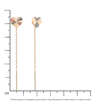 Сережки-протяжки «Сердечка» з червоного золота (арт. 107761)