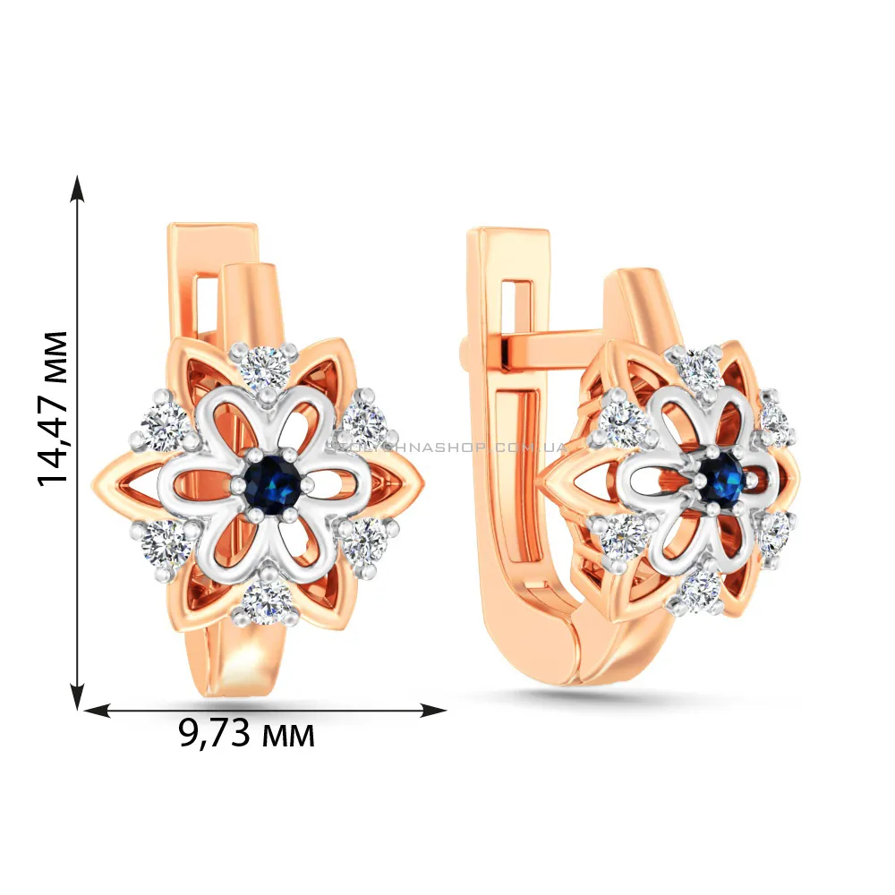 Сережки золоті з сапфіром та діамантами (арт. С011081с) - 2 - цена