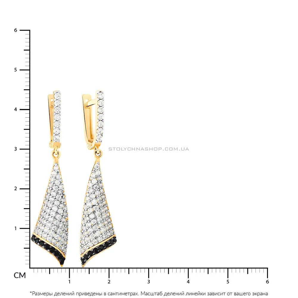 Золоті сережки з підвісками з фіанітами (арт. 110240жч)