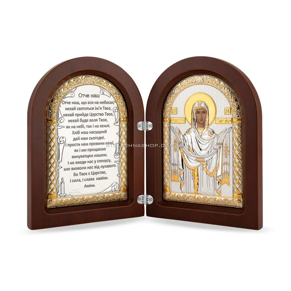 Срібна ікона Покрова Пресвятої Богородиці (104х138 мм) (арт. AD-3/021-018G/K/UA) - цена